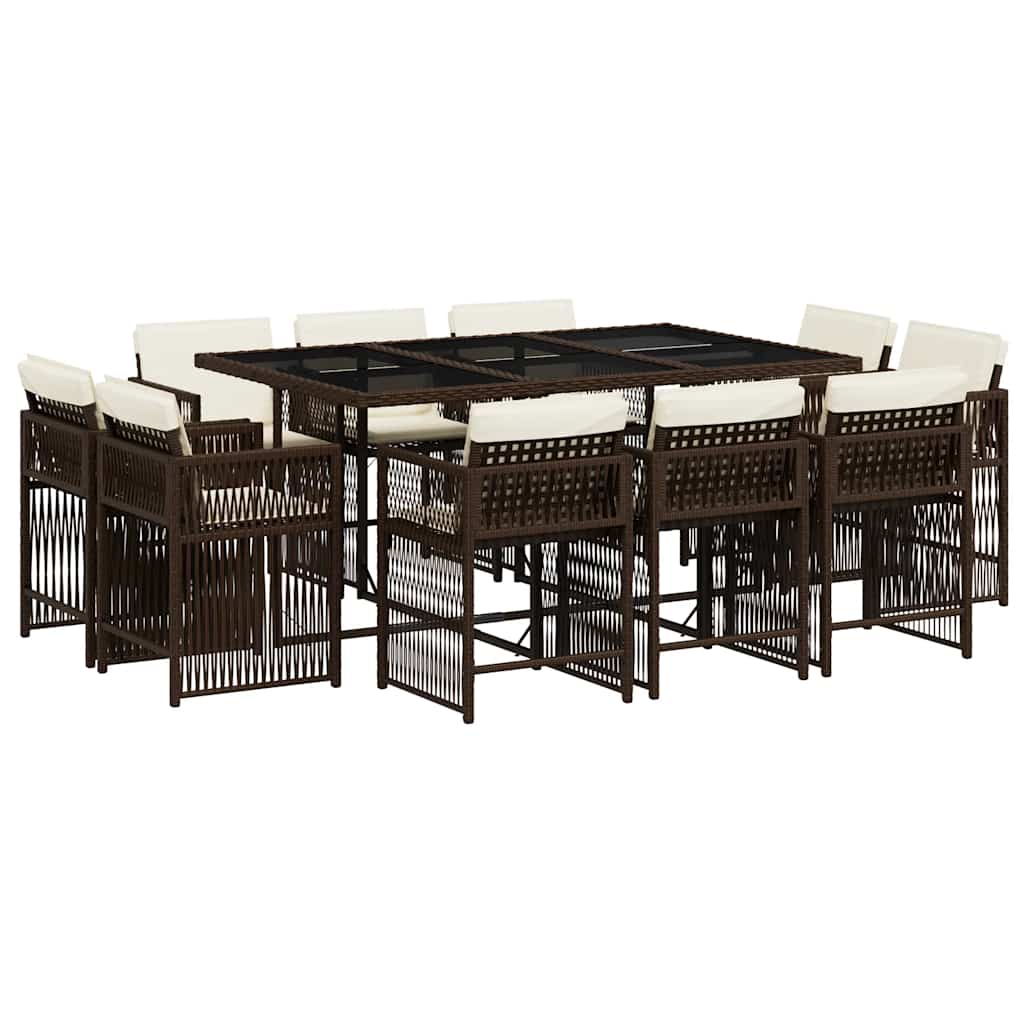 11-tlg. Garten-Essgruppe mit Kissen Braun Poly Rattan
