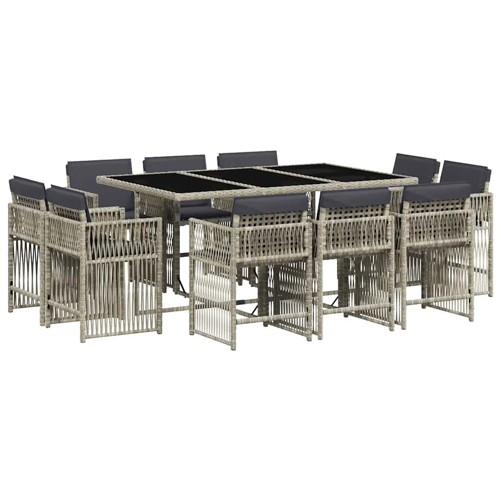 11-tlg. Garten-Essgruppe mit Kissen Hellgrau Poly Rattan