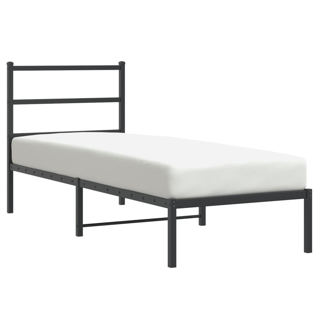 Bed frame with headboard metal black 75x190 cm