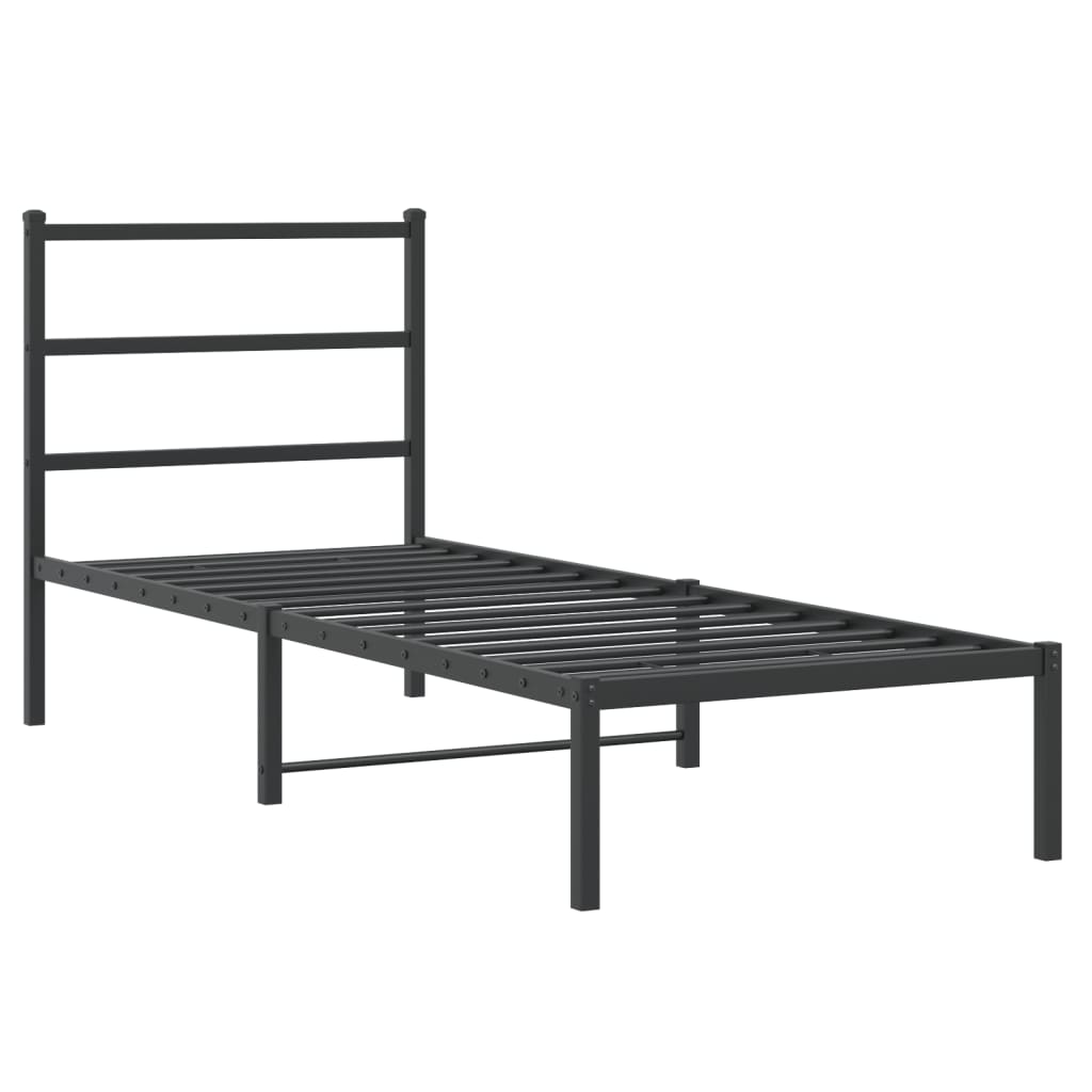 Bed frame with headboard metal black 75x190 cm