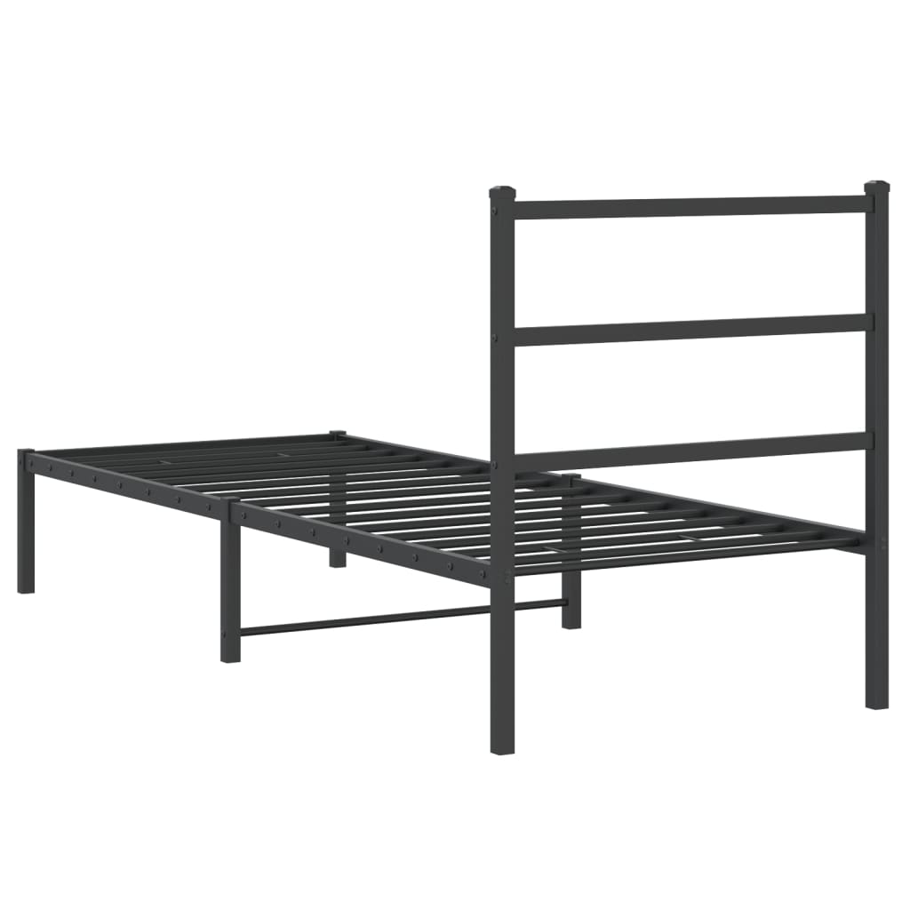 Bed frame with headboard metal black 75x190 cm