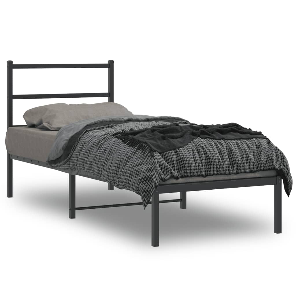 Bed frame with headboard metal black 75x190 cm