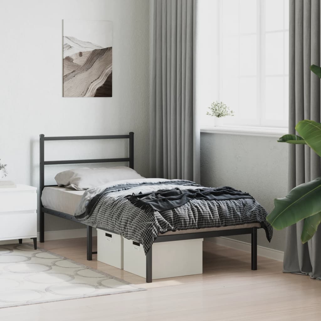 Bed frame with headboard metal black 90x190 cm