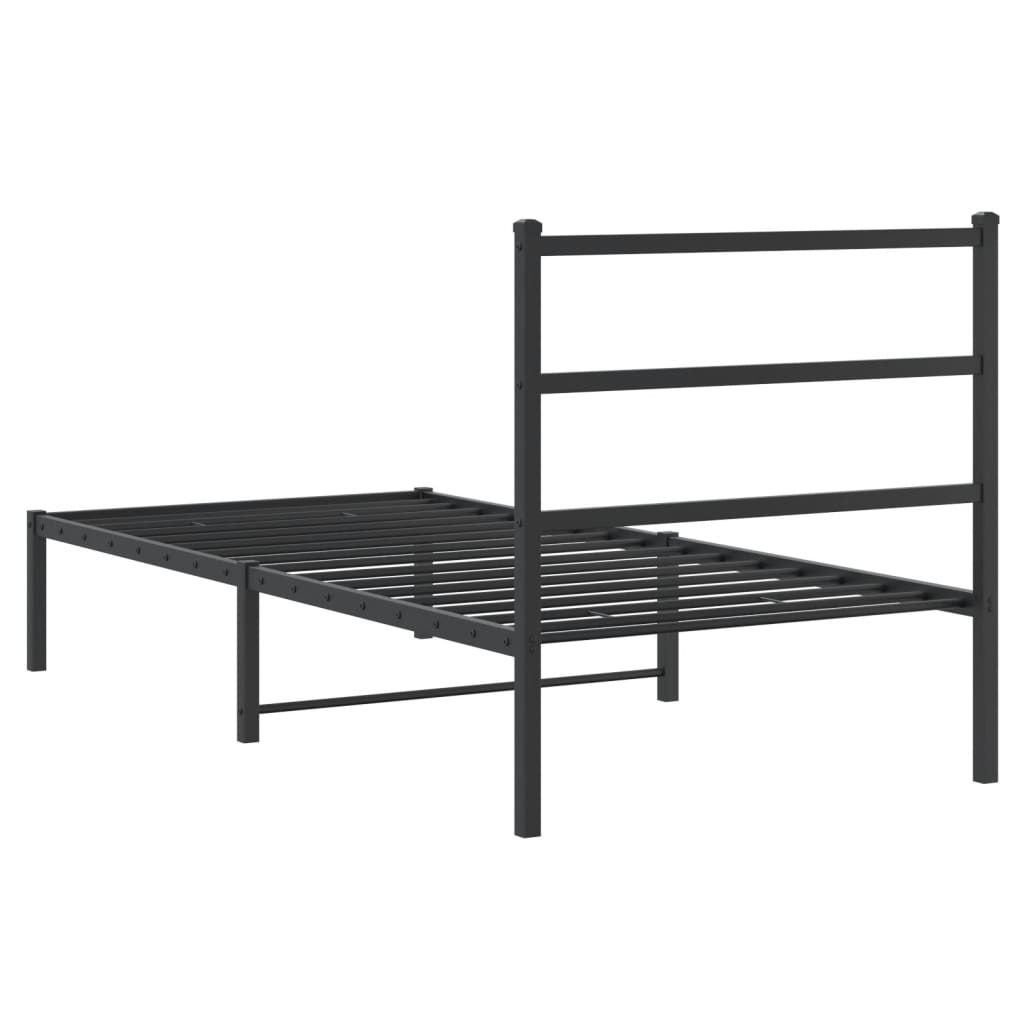 Bed frame with headboard metal black 90x190 cm