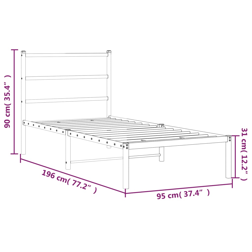 Bed frame with headboard metal black 90x190 cm