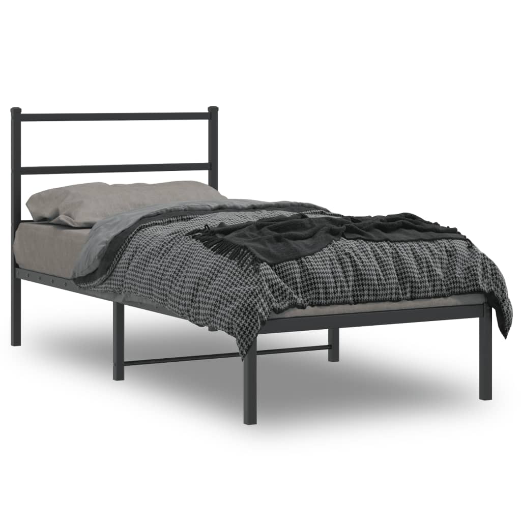Bed frame with headboard metal black 90x190 cm