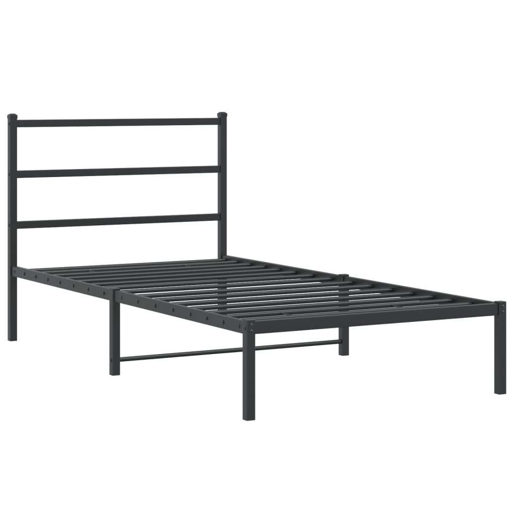 Bed frame with headboard metal black 100x190 cm