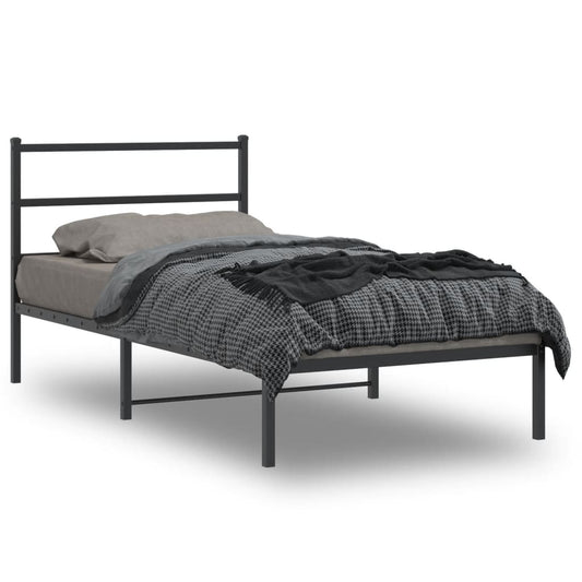 Bed frame with headboard metal black 100x190 cm