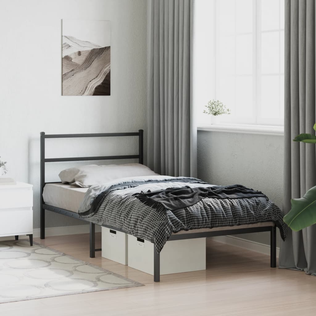Bettgestell mit Kopfteil Metall Schwarz 107x203 cm