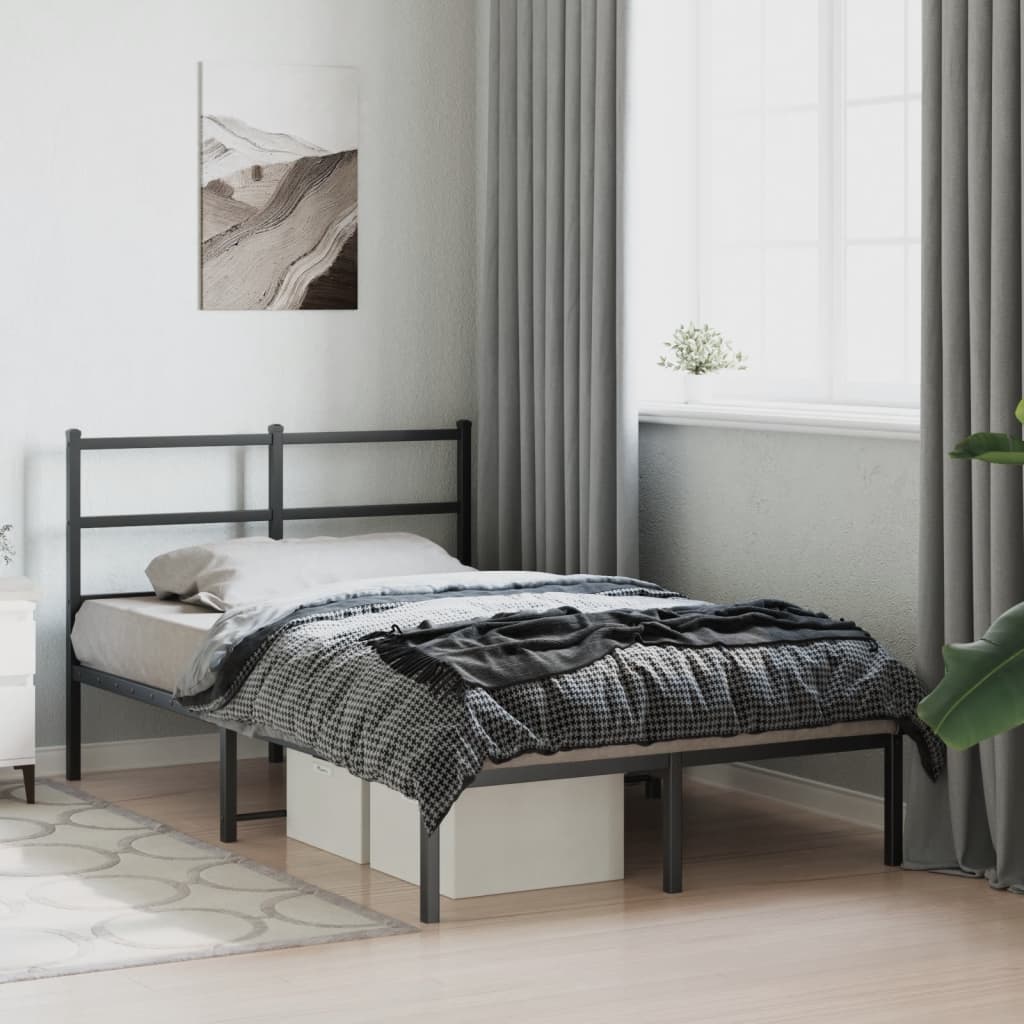 Bed frame with headboard metal black 120x190 cm