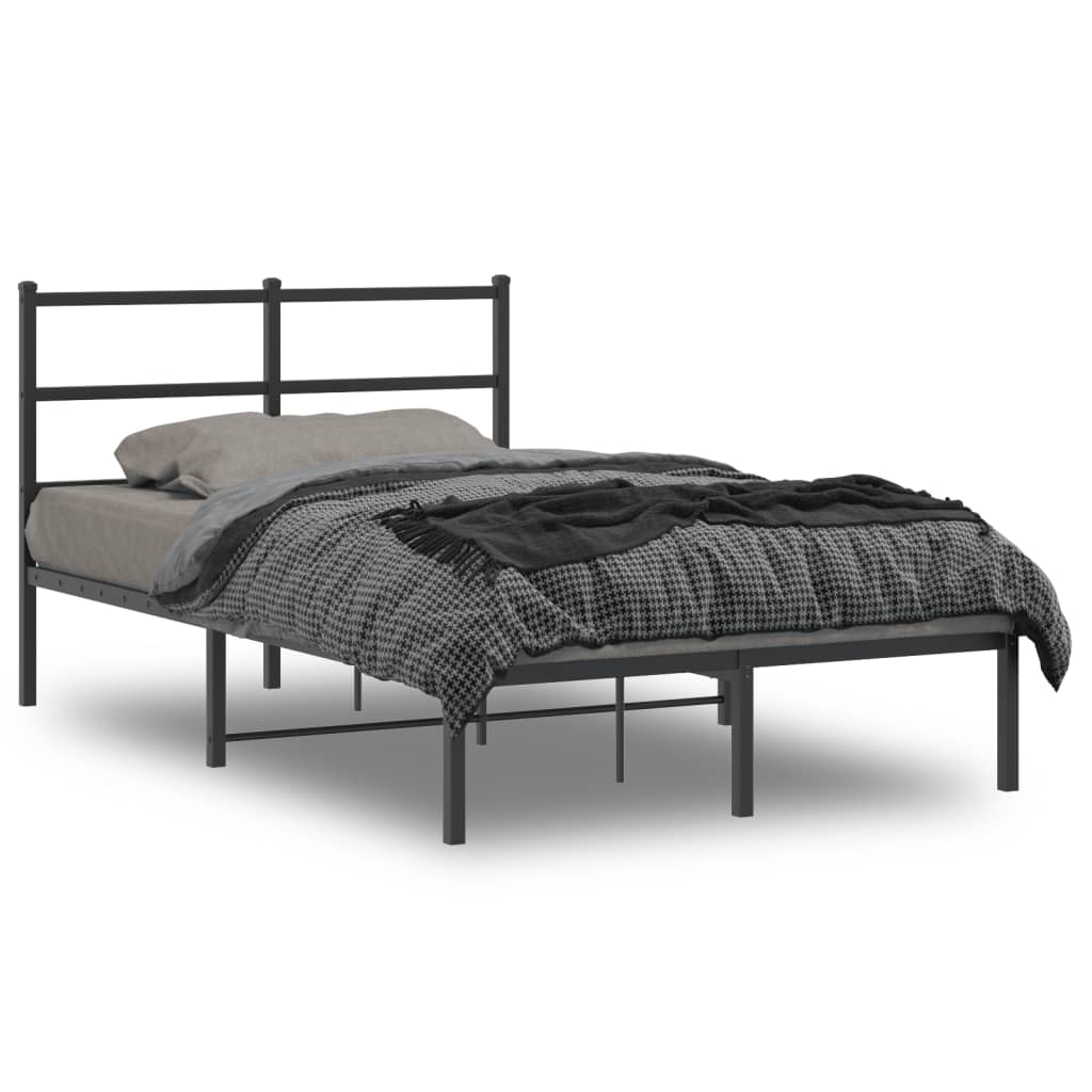 Bed frame with headboard metal black 120x190 cm