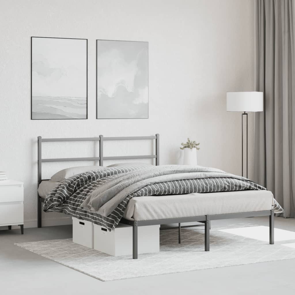 Bed frame with headboard metal black 140x190 cm