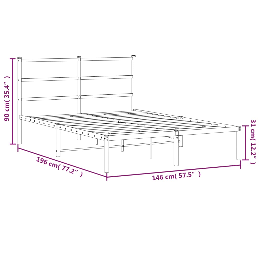 Bed frame with headboard metal black 140x190 cm
