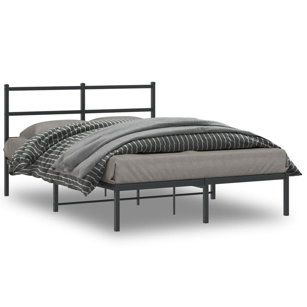 Bed frame with headboard metal black 140x190 cm