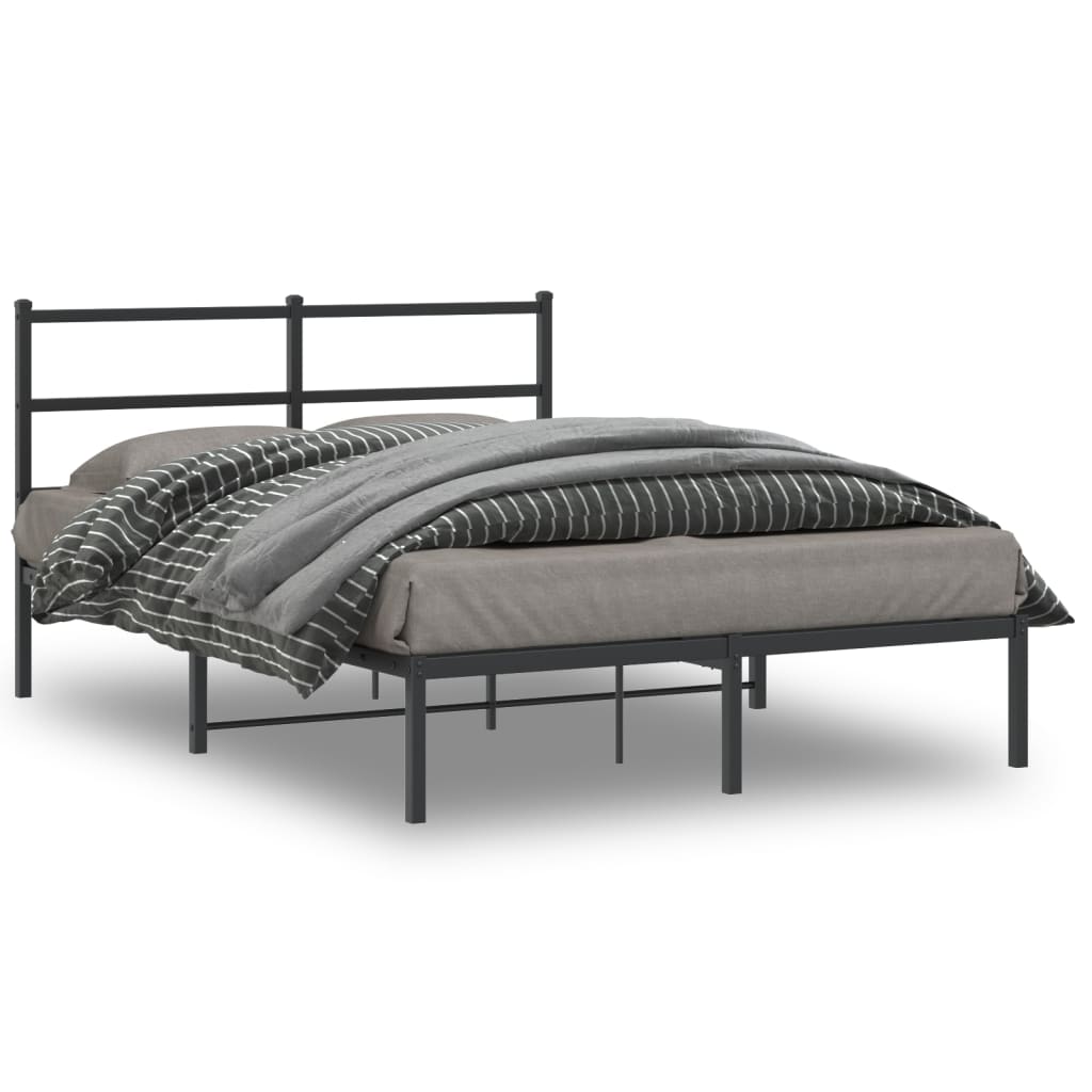 Bed frame with headboard metal black 140x200 cm