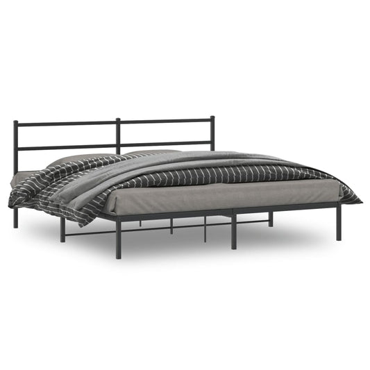 Bed frame with headboard metal black 183x213 cm