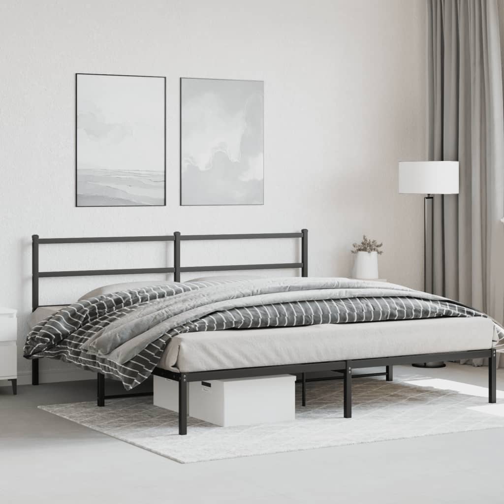 Bed frame with headboard metal black 193x203 cm