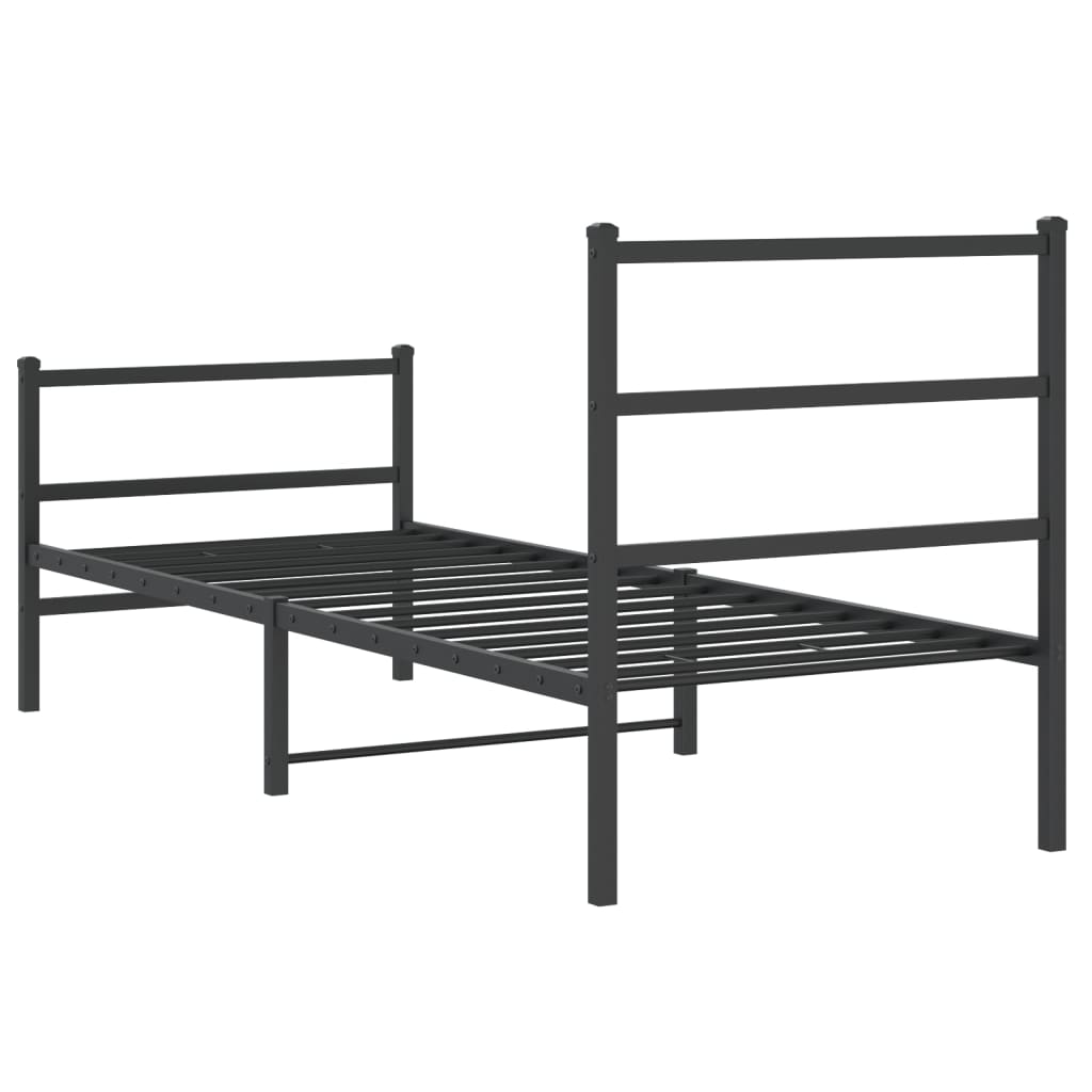 Bed frame with head and footboard metal black 80x200 cm
