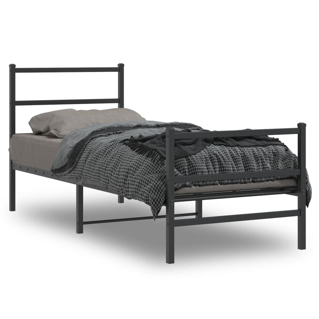 Bed frame with head and footboard metal black 80x200 cm