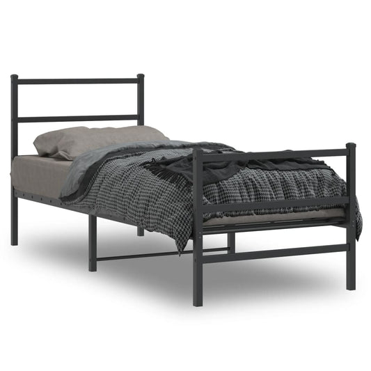 Bed frame with head and footboard metal black 80x200 cm