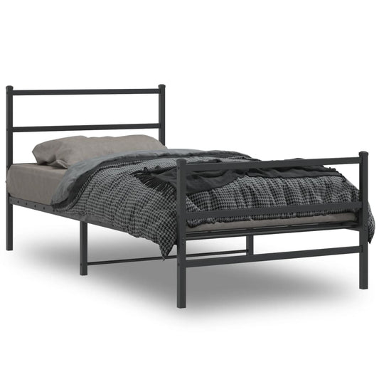 Bed frame with head and footboard metal black 107x203 cm