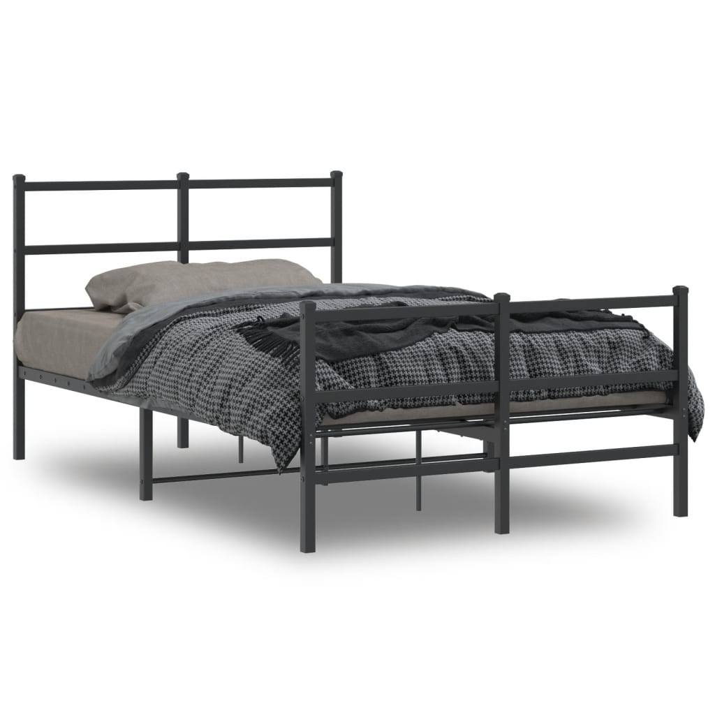 Bed frame with head and footboard metal black 120x200 cm