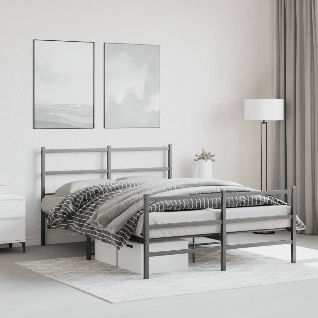 Bed frame with head and footboard metal black 140x190 cm