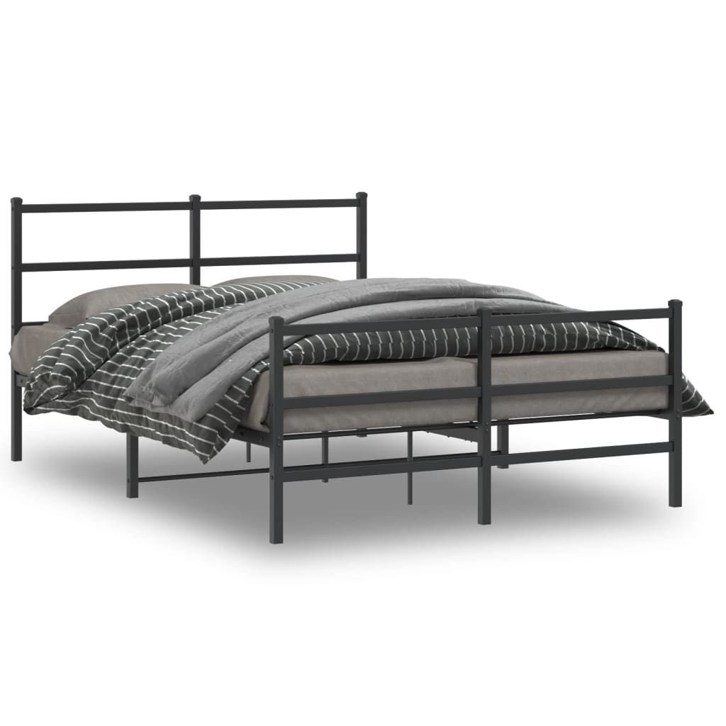 Bed frame with head and footboard metal black 140x190 cm