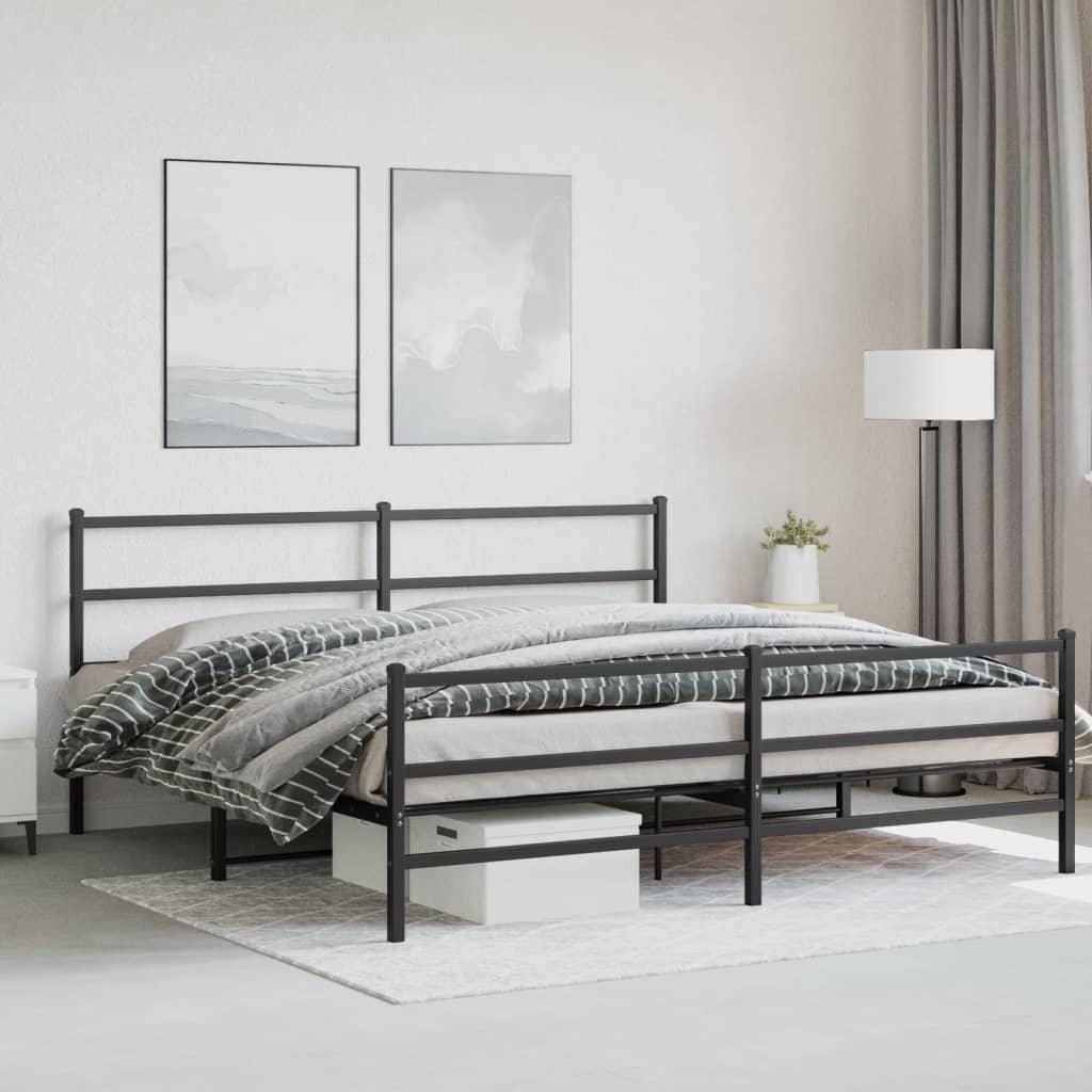 Bettgestell mit Kopf- und Fußteil Metall Schwarz 180x200 cm