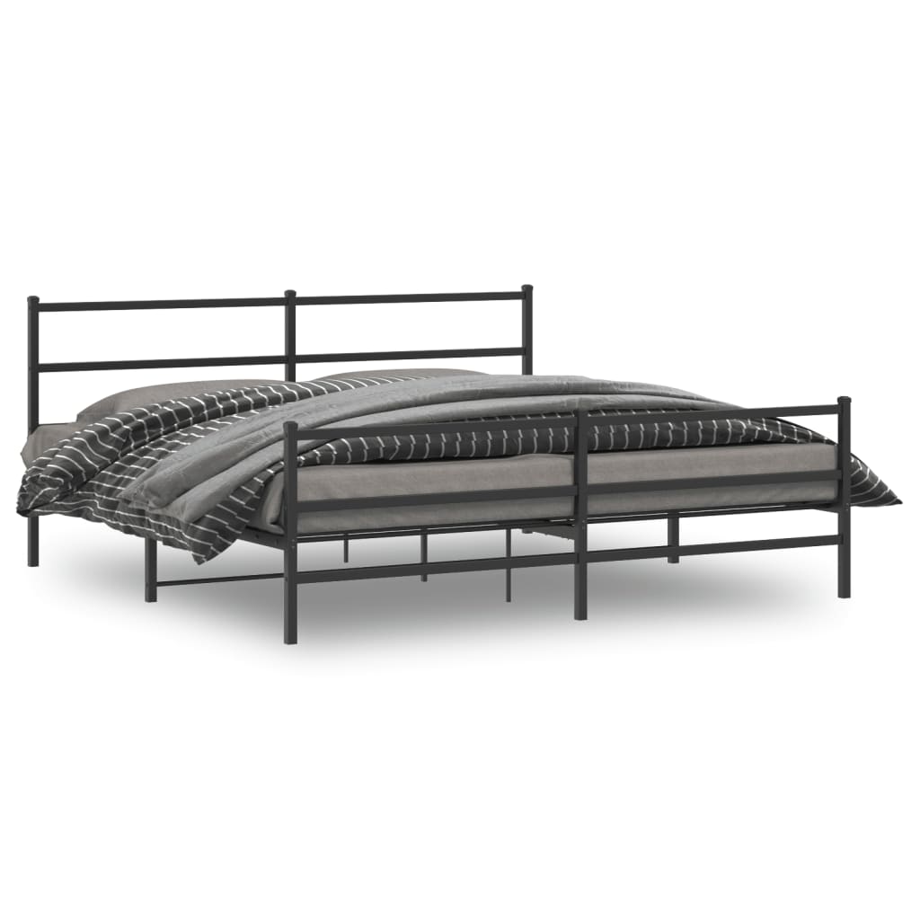 Bettgestell mit Kopf- und Fußteil Metall Schwarz 180x200 cm