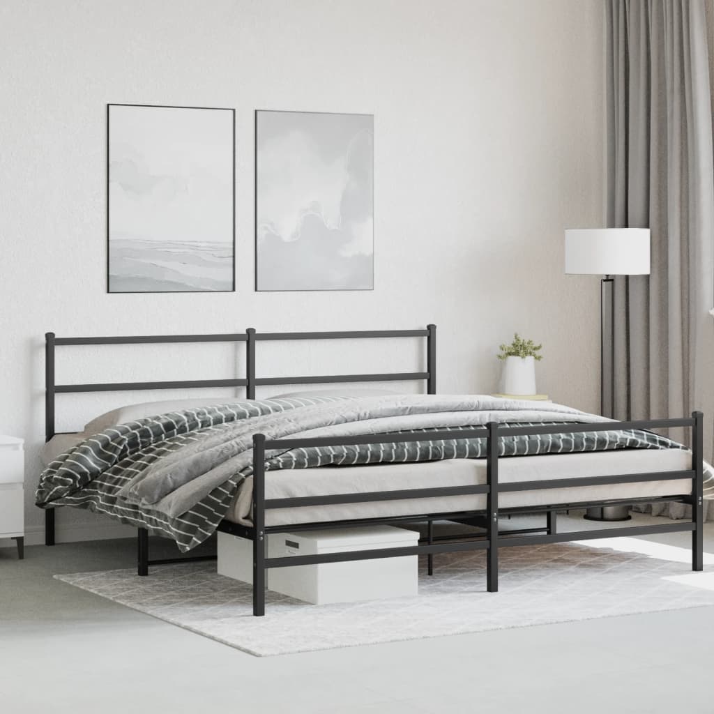 Bed frame with head and footboard metal black 183x213 cm