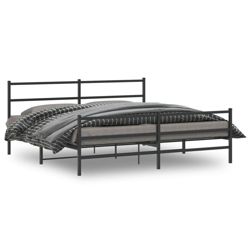 Bed frame with head and footboard metal black 183x213 cm