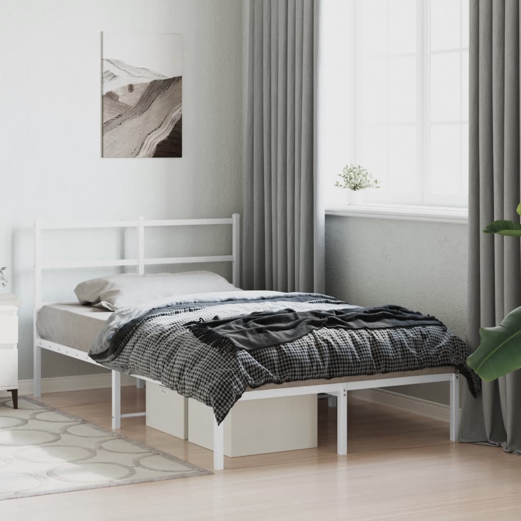 Bed frame with headboard metal white 120x190 cm
