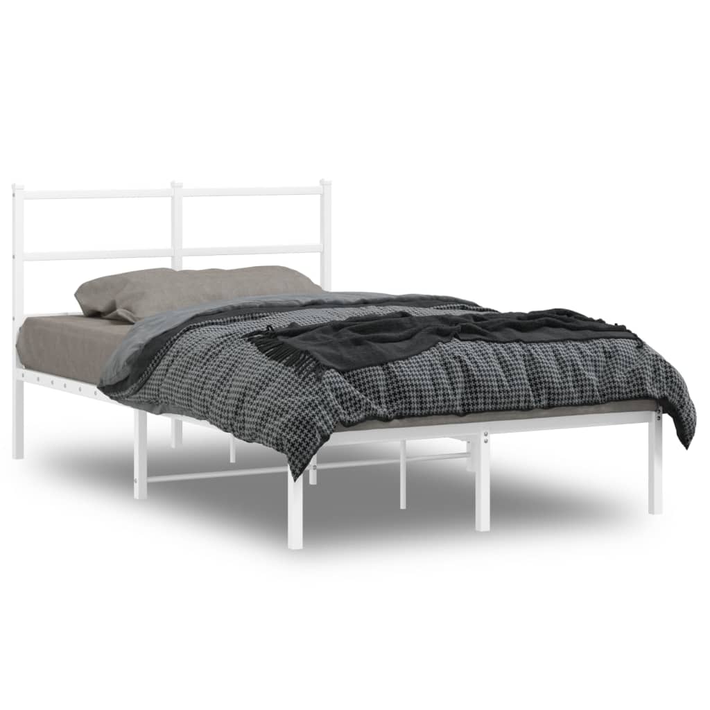 Bed frame with headboard metal white 120x190 cm