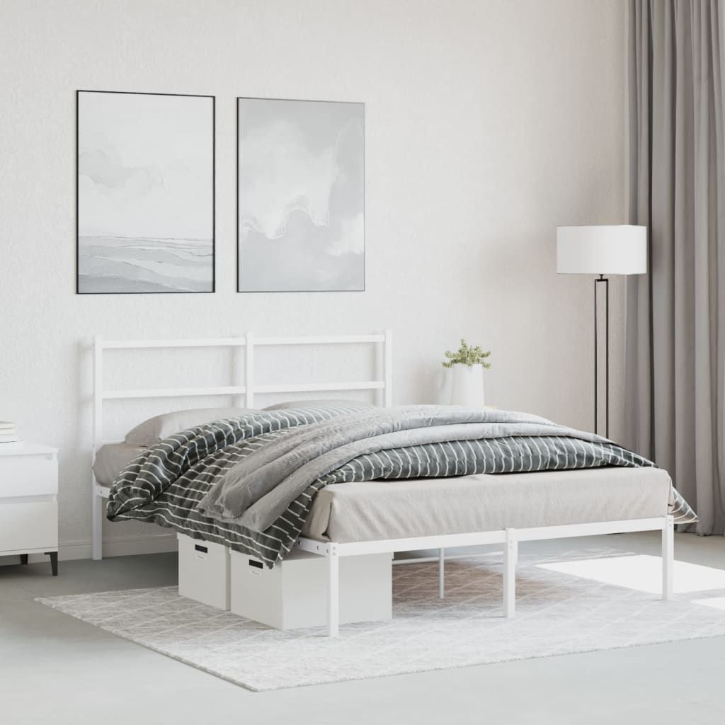 Bed frame with headboard metal white 135x190 cm