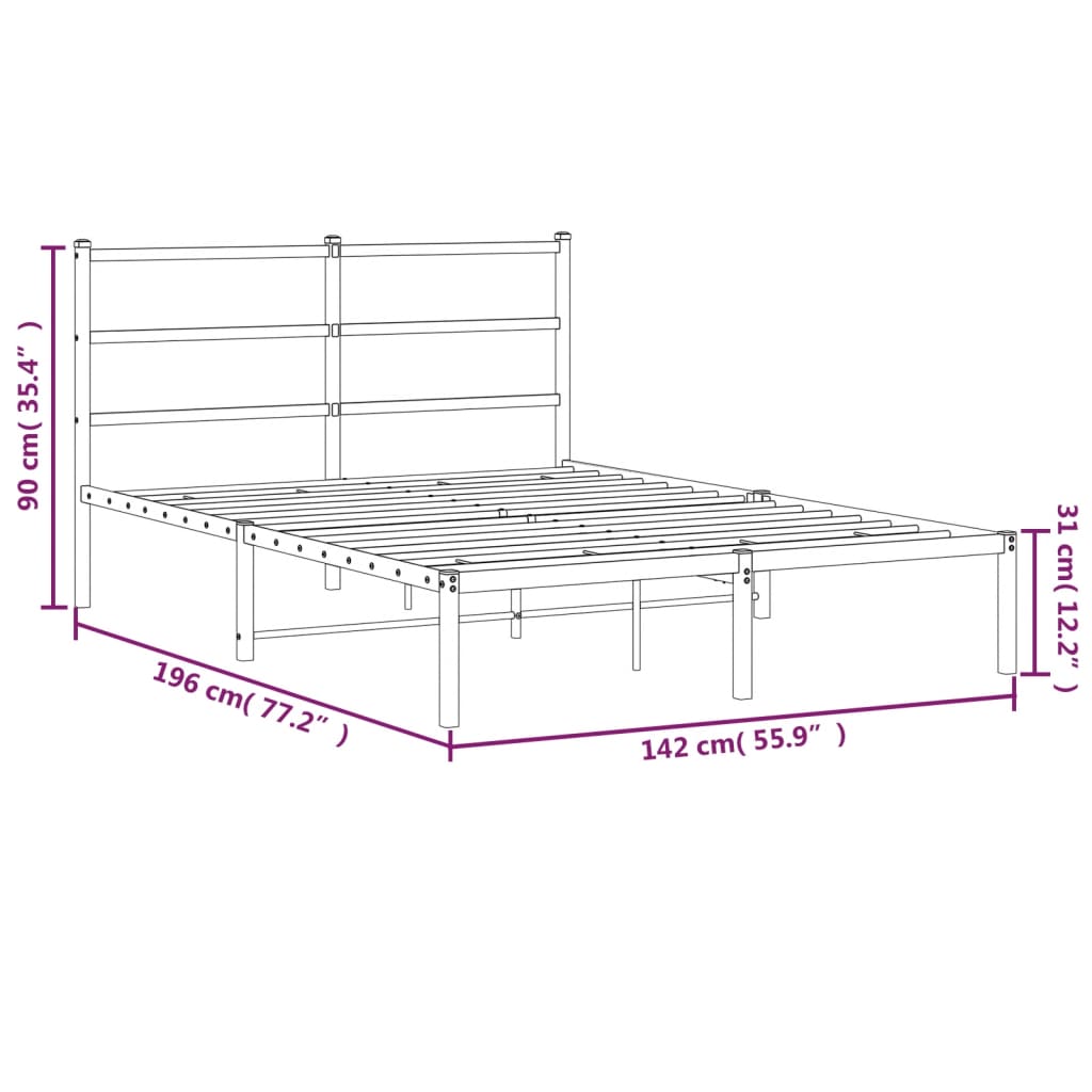 Bed frame with headboard metal white 135x190 cm
