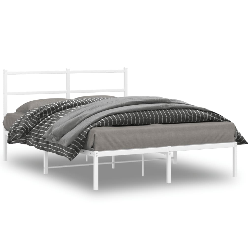 Bed frame with headboard metal white 140x200 cm