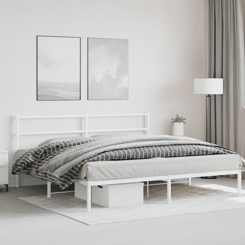 Bettgestell mit Kopfteil Metall Weiß 180x200 cm