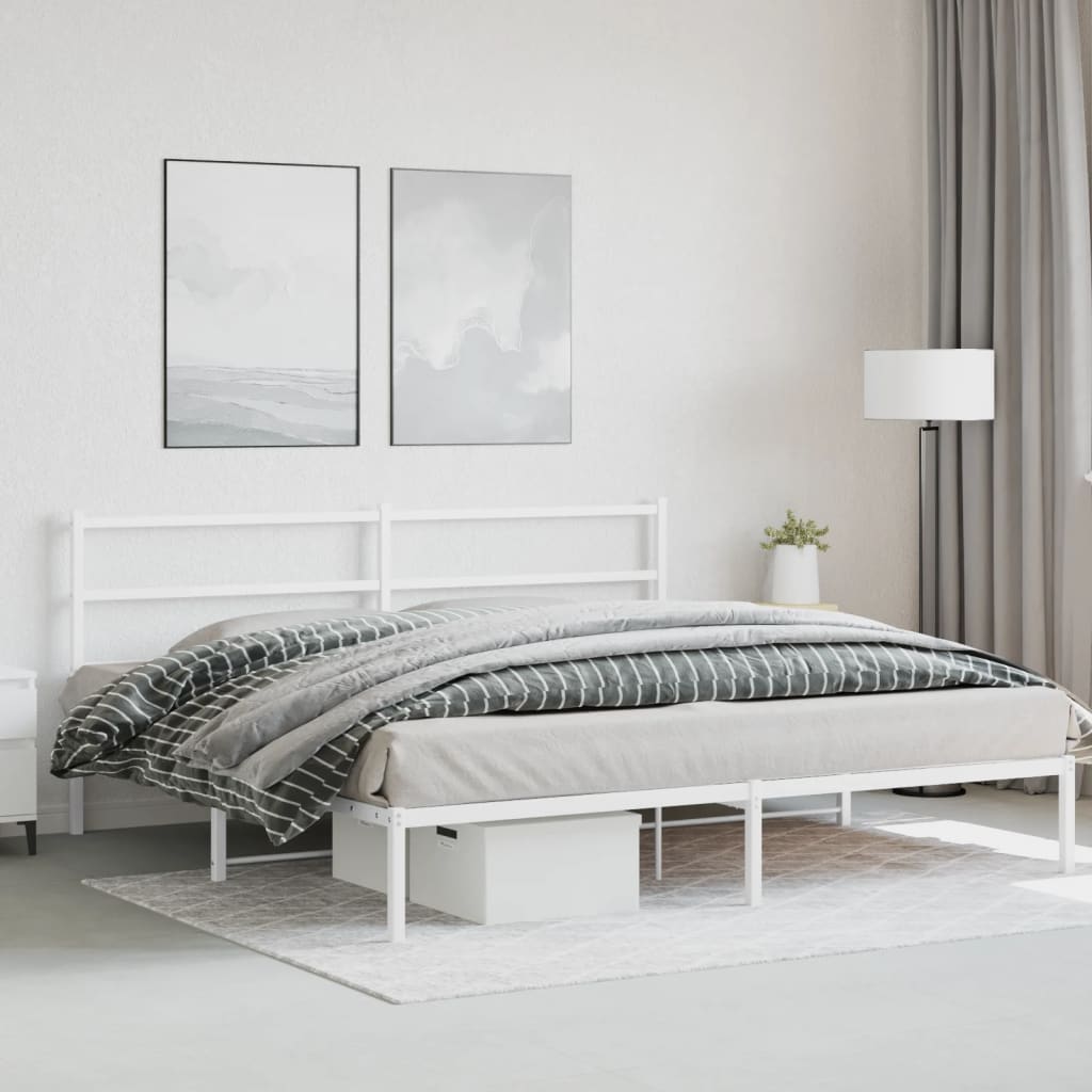 Bed frame with headboard metal white 183x213 cm