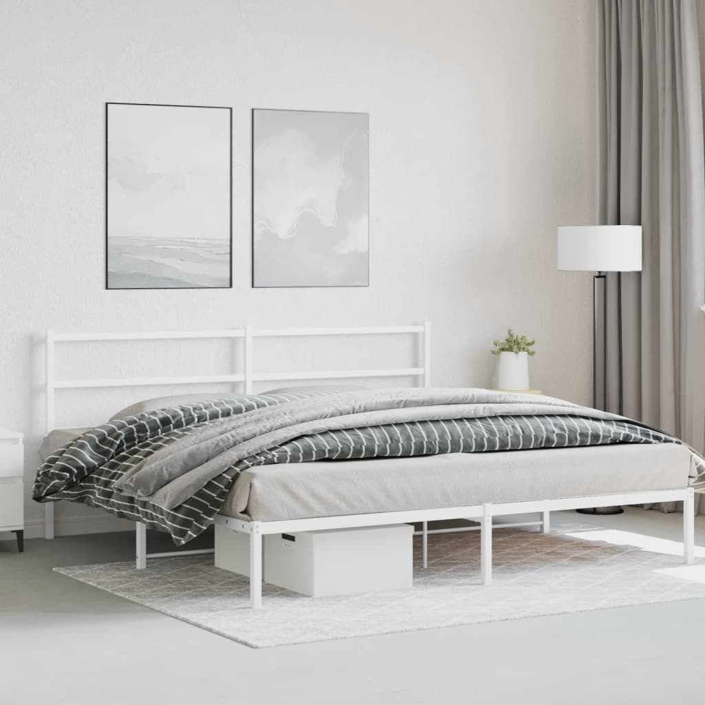 Bed frame with headboard metal white 193x203 cm