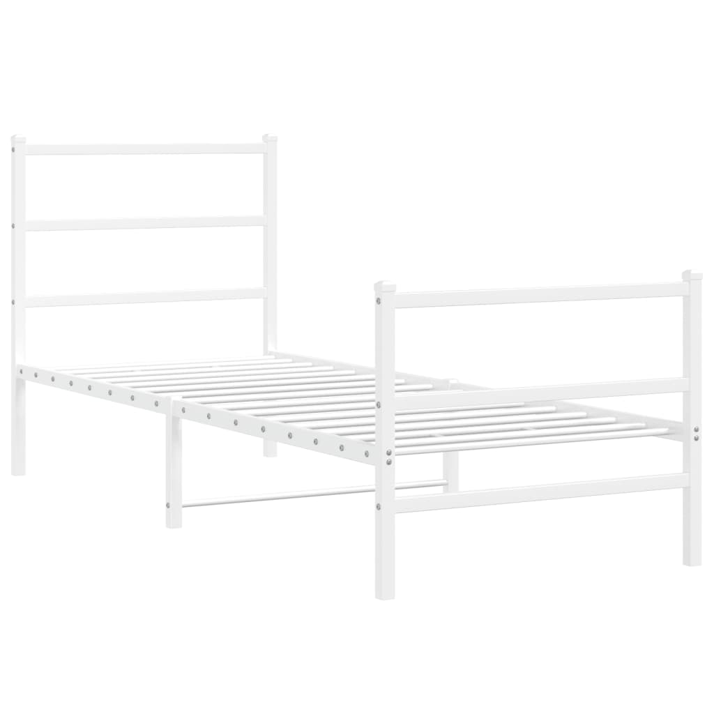 Bed frame with head and footboard metal white 80x200 cm