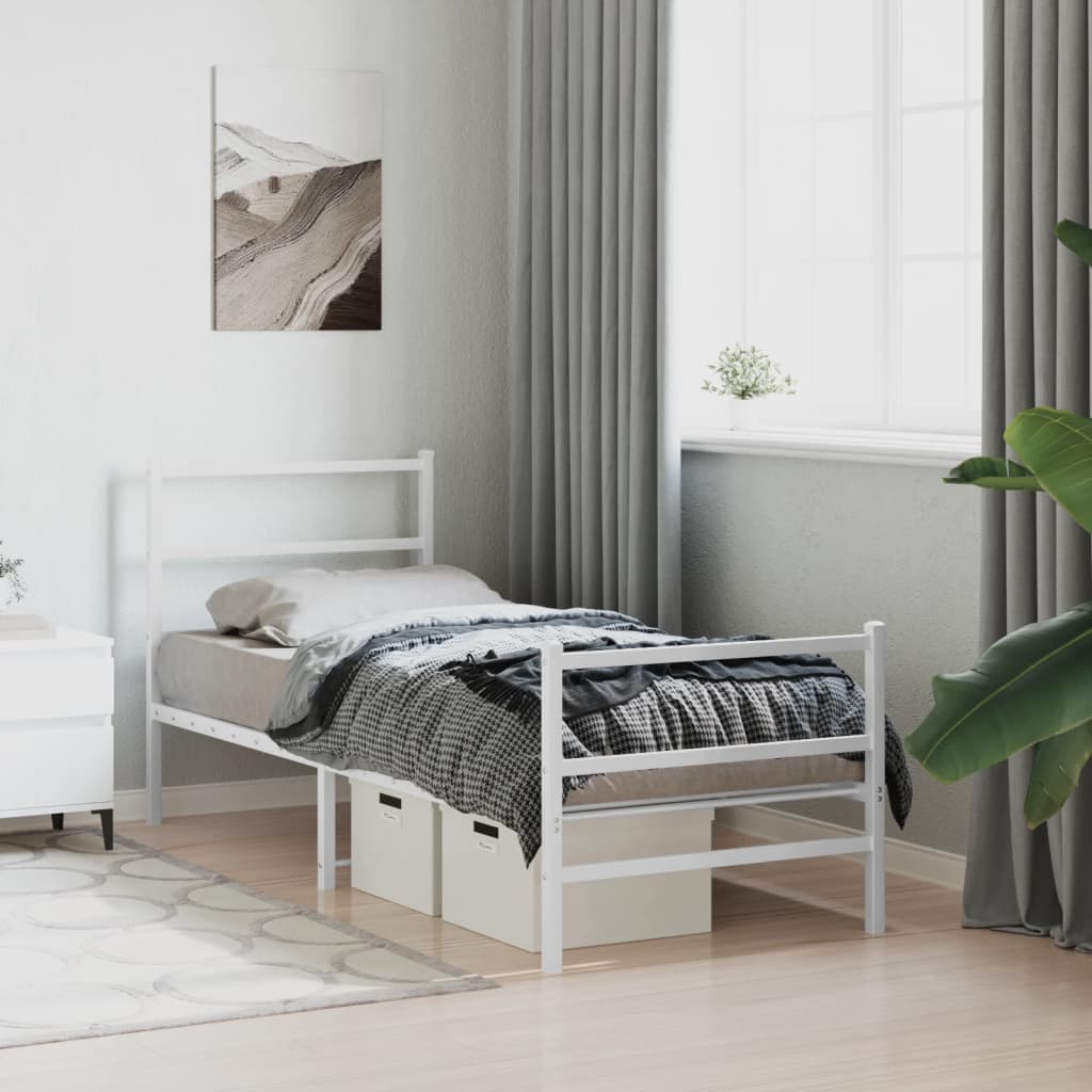 Bed frame with head and footboard metal white 80x200 cm