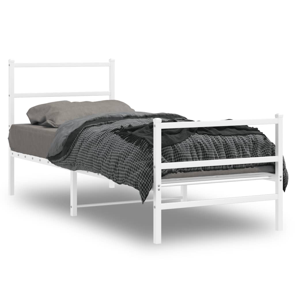 Bed frame with head and footboard metal white 80x200 cm