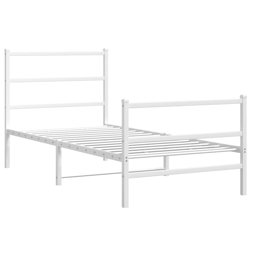 Bed frame with head and footboard metal white 90x190 cm