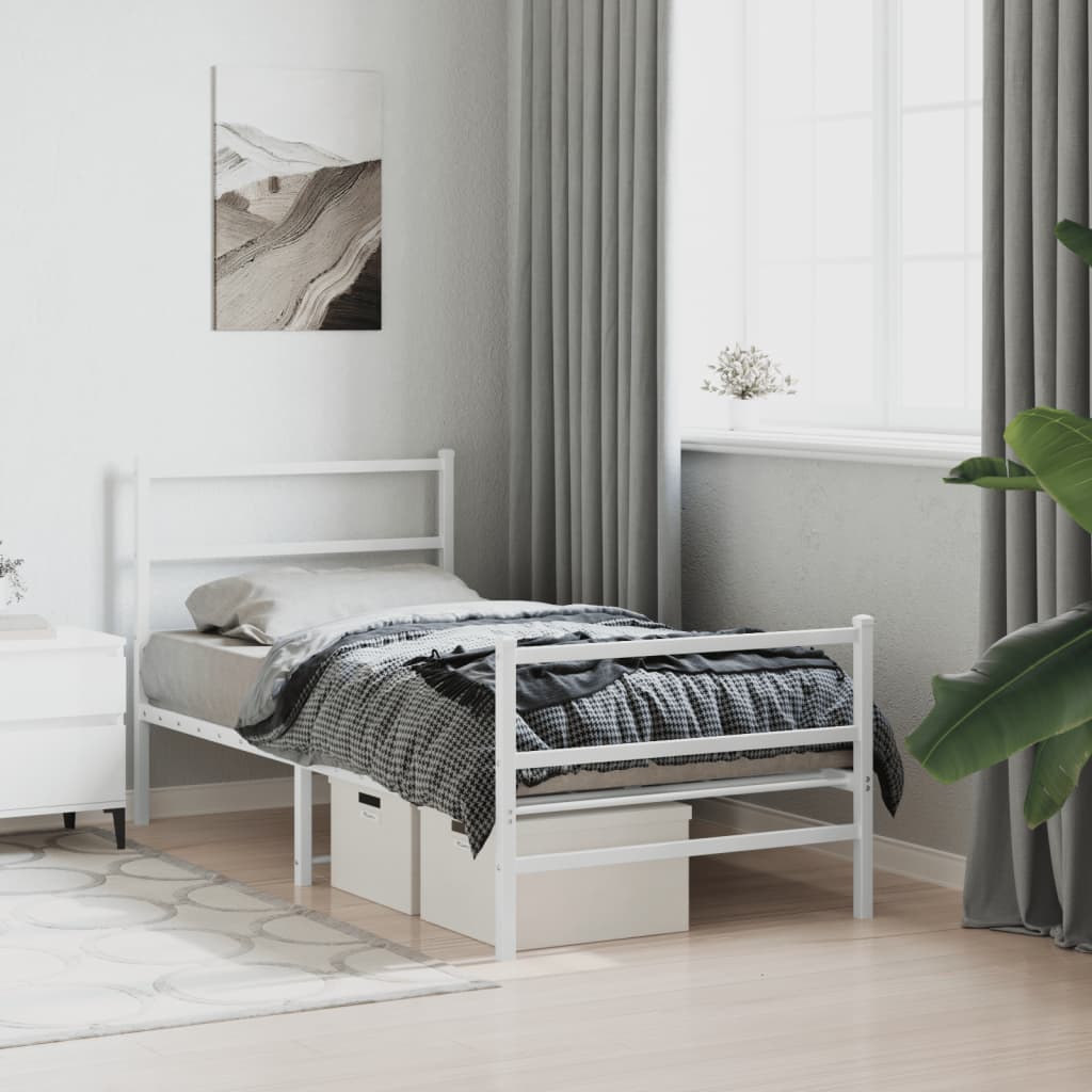 Bed frame with head and footboard metal white 90x190 cm