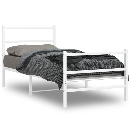 Bed frame with head and footboard metal white 90x190 cm