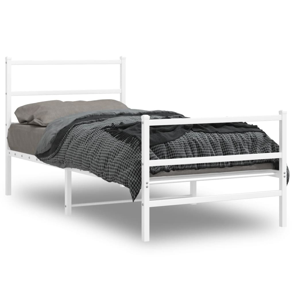 Bed frame with head and footboard metal white 90x200 cm