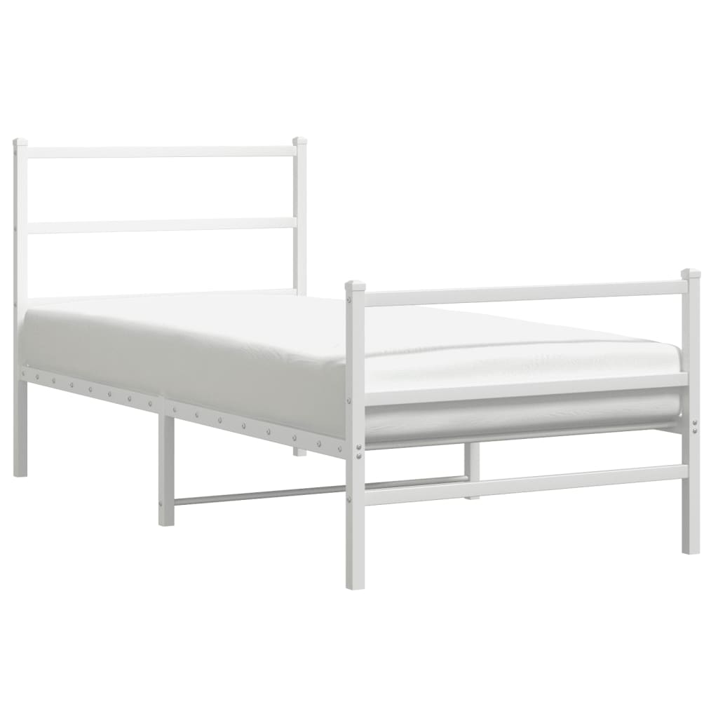 Bed frame with head and footboard metal white 90x200 cm
