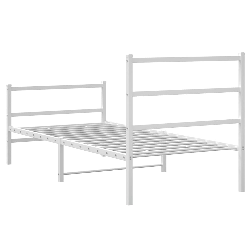 Bed frame with head and footboard metal white 90x200 cm