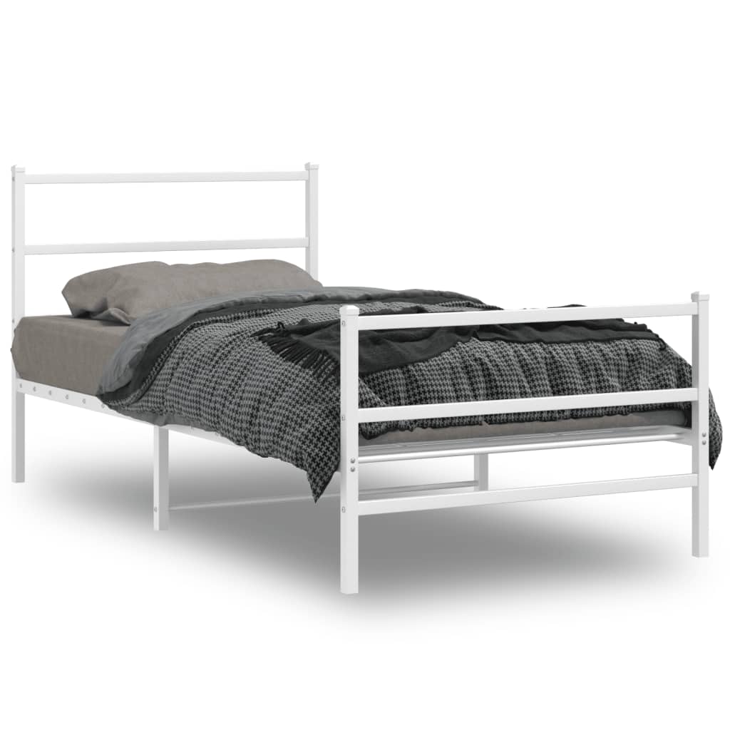 Bed frame with head and footboard metal white 100x190 cm